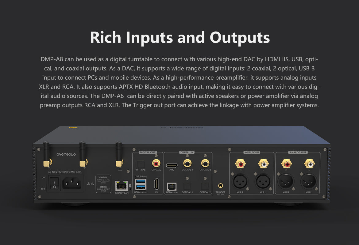eversolo dmp-a8 streamer network audio DAC I/O ports