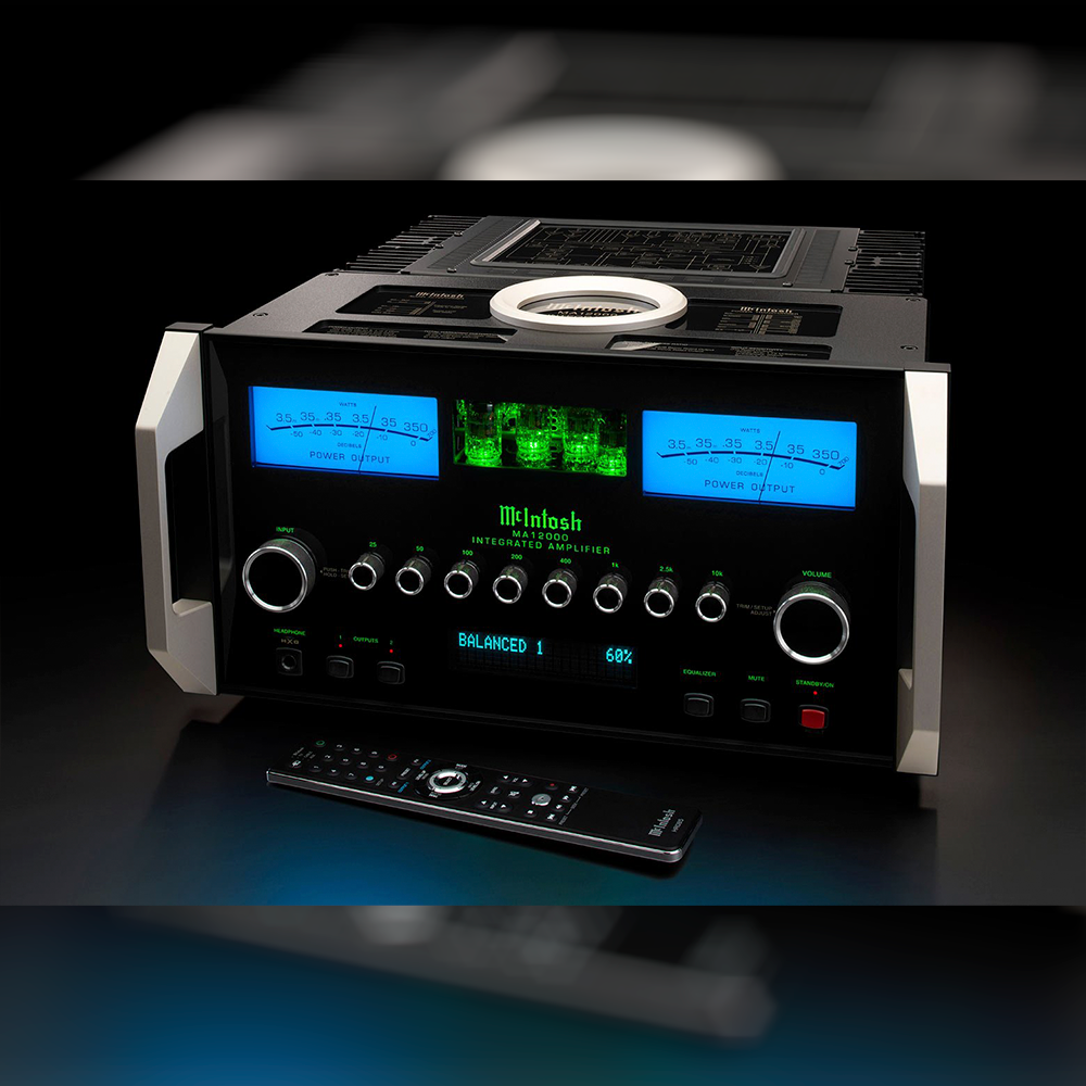 McIntosh MA12000 Hybrid Integrated Amplifier background front remote