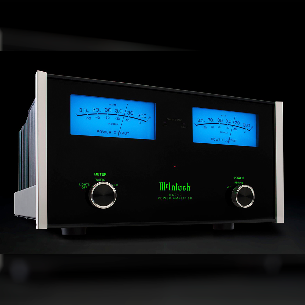 McIntosh MC312 power Amplifier  front low angle background