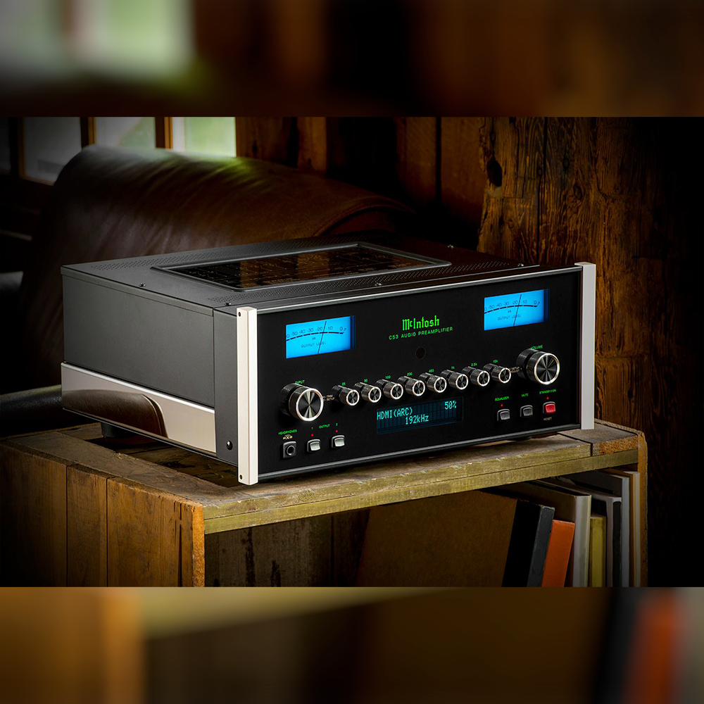 McIntosh C53Tube Preamplifier front angle on table shelf display