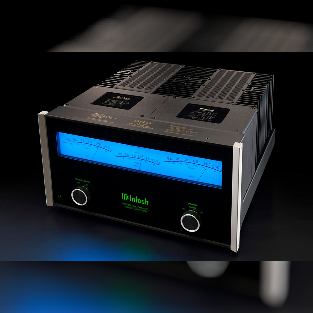 McIntosh MC255 Home Theater Amplifier front background 