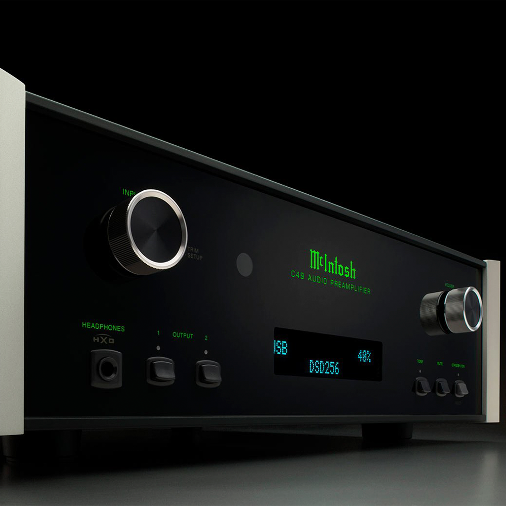 McIntosh C49 Audio Preamplifier front angle close up dials buttons switches
