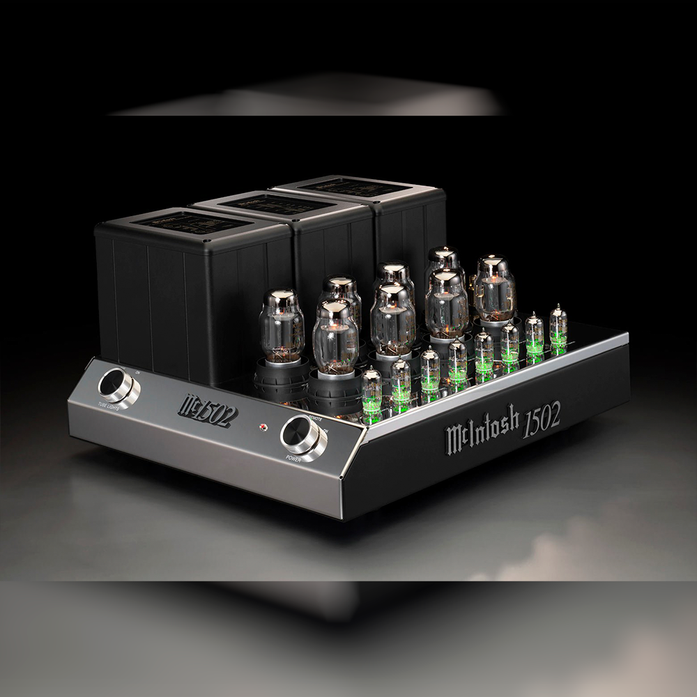 McIntosh MC1502 Tube Power Amplifier background front side angle
