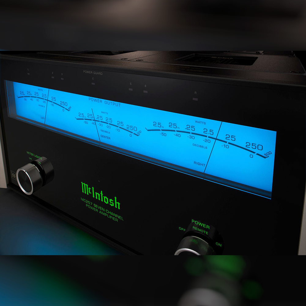 McIntosh MC257 7-Channel Home Theater Amplifier front close up dials
