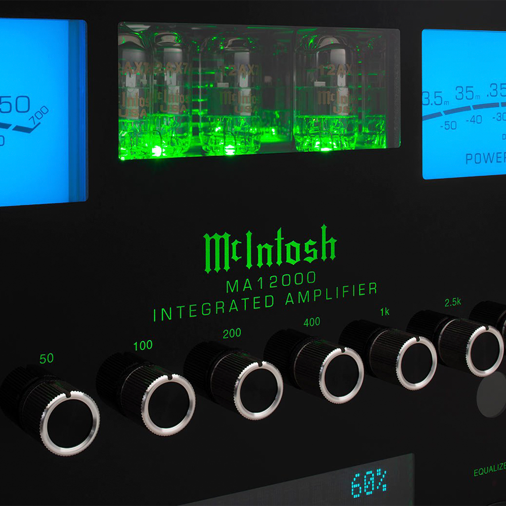 McIntosh MA12000 Hybrid Integrated Amplifier front dials button switch close up