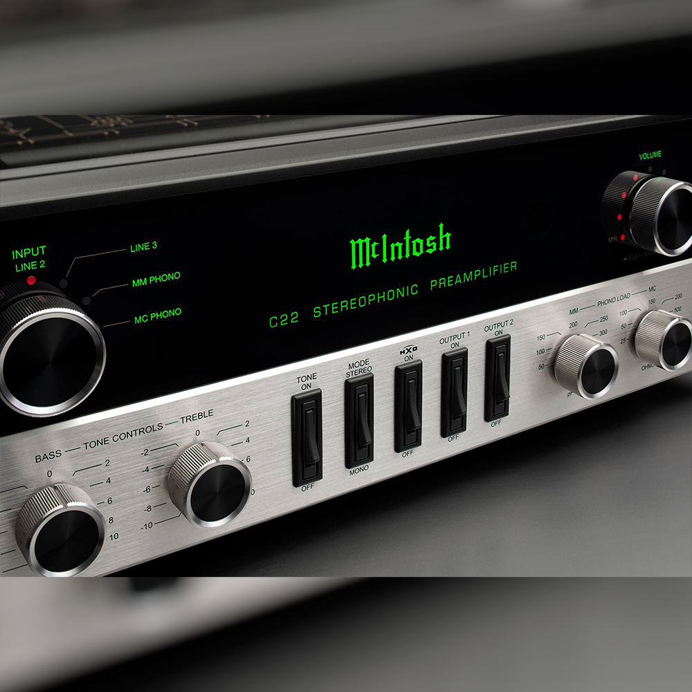McIntosh C22 Stereophonic Preamplifier front angle close up