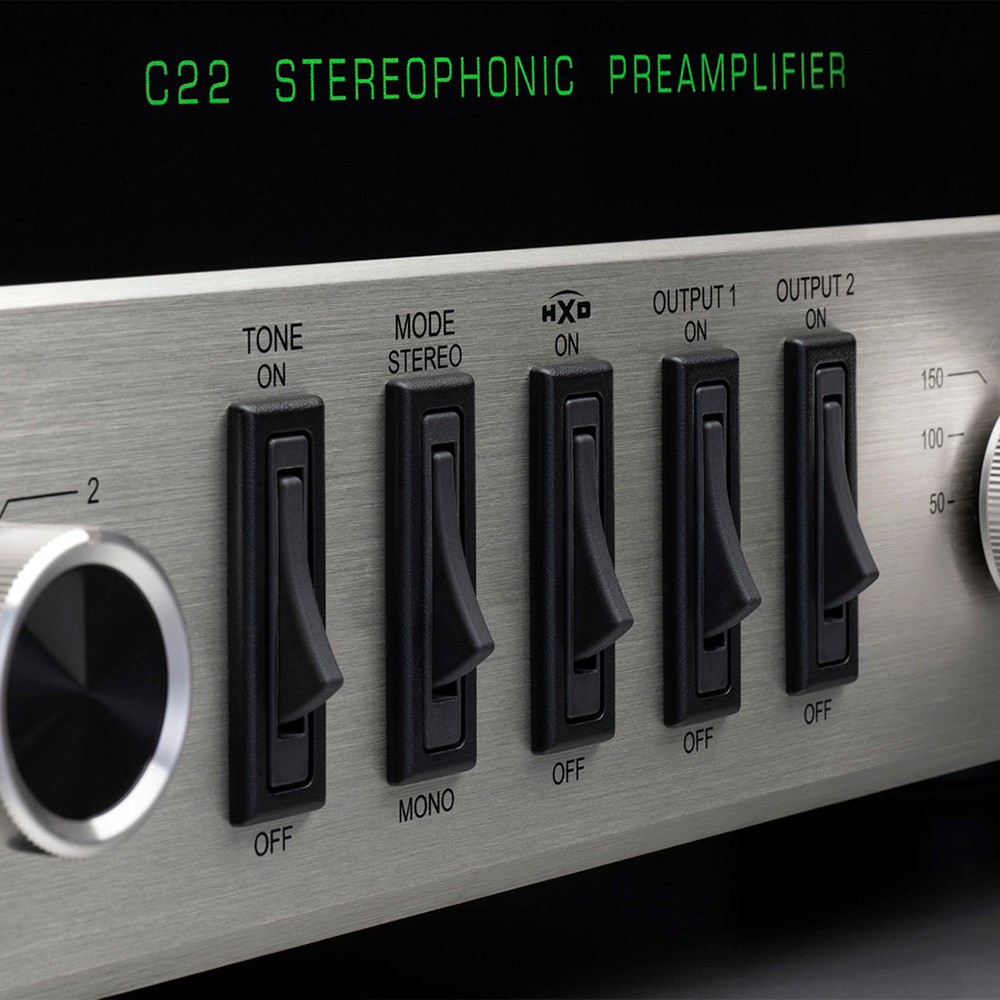 McIntosh C22 Stereophonic Preamplifier front switches buttons