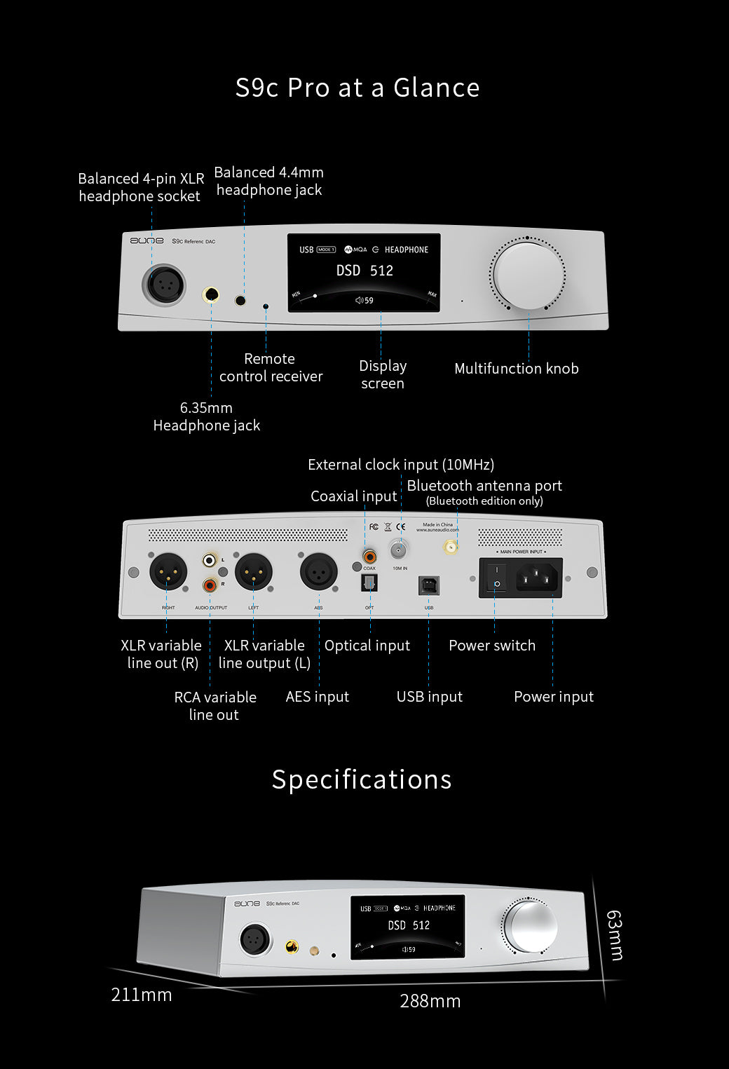 Aune S9c Pro DAC / Headphone Amp (Call/Email For Availability)